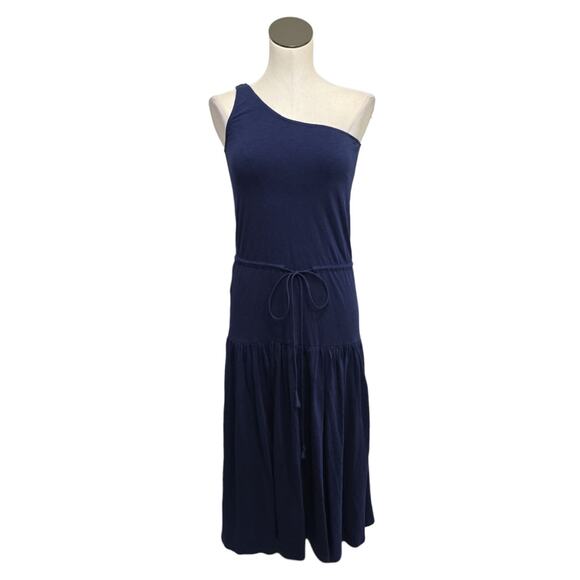 Apiece Apart Navy Blue Sleeveless One Shoulder Tie Front Tier Midi Dress size XS - Picture 1 of 9